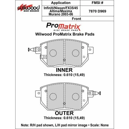 Wilwood Pad Set, Promatrix, D969 150-D0969K