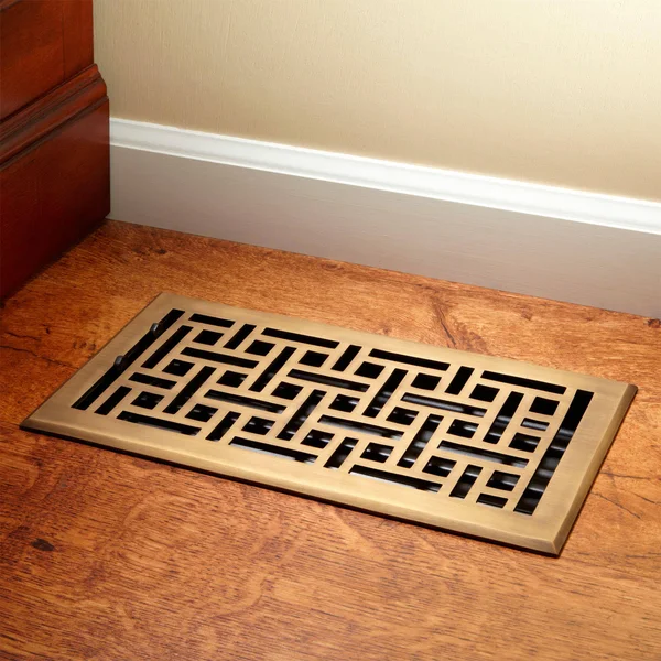 Wicker Style Brass Floor Register - Brushed Nickel 4x22 x 10x22 (5-1/8x22 x 11-3/8x22 Overall) - Signature Hardware 393364