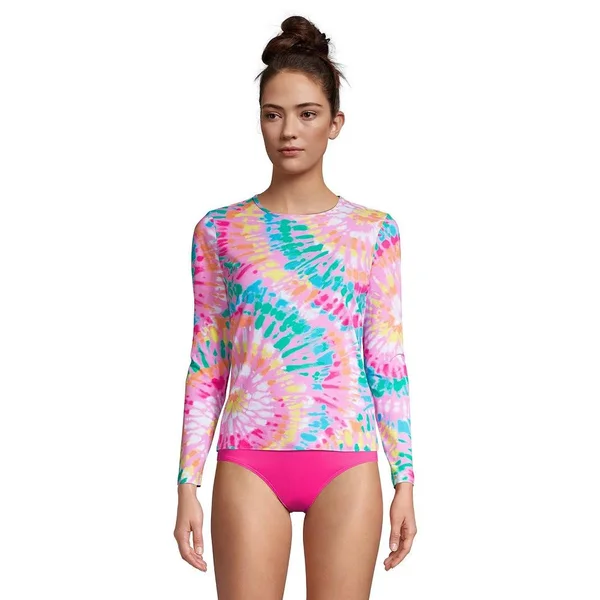 Women's Lands& End UPF 50 Long Sleeve Rash Guard - Size: Medium, Pink