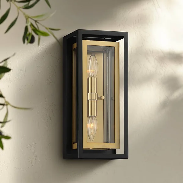 Possini Euro Kie 14x22 High Black and Brass Outdoor Wall Light