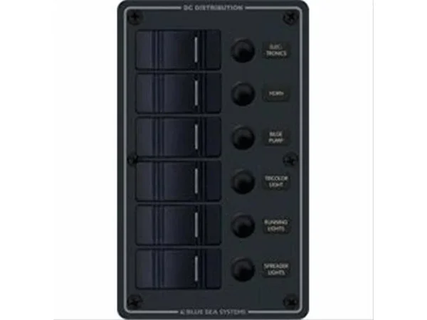 Blue Sea 8373 Water Resistant 6 Position Panel, Black, Vertical Mount, 12 V
