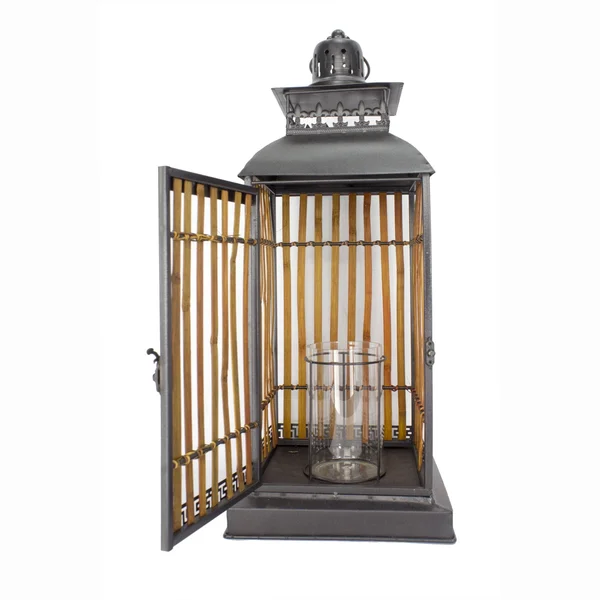 Burnished Bronze Metal and Bamboo Lantern - 9x22 x 9x22 - Turquoise, Copper and Bronze