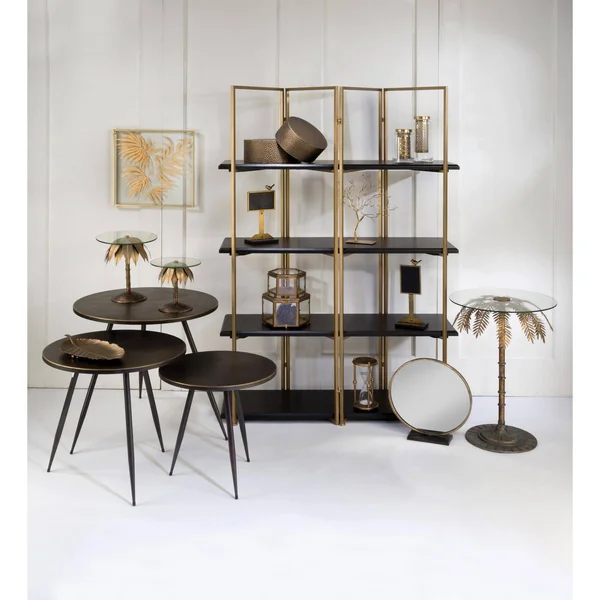 Tripar Set of 3 Black and Gold Round Solid Side Table 27.5x22