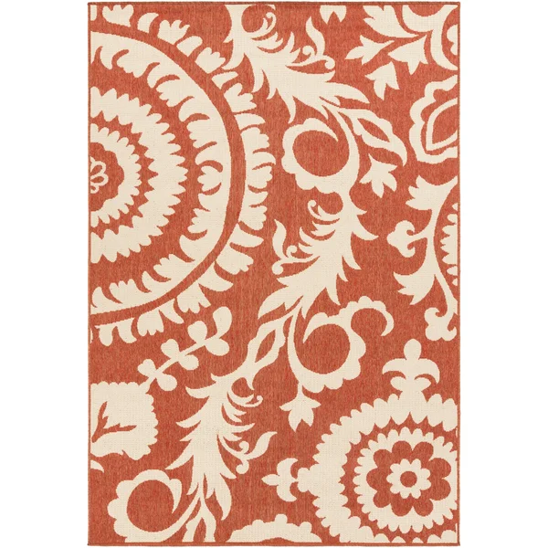 2x8 ft Surya Big Pine Floral Indoor Outdoor Rug - Red