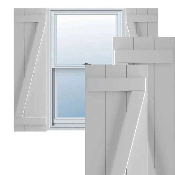 Ekena Millwork TFP102BBF16X075PR 16 1/8x22W x 75x22H True Fit PVC Three Board Joined Board-n-Batten Shutters w/Z-Bar, Primed (Pe