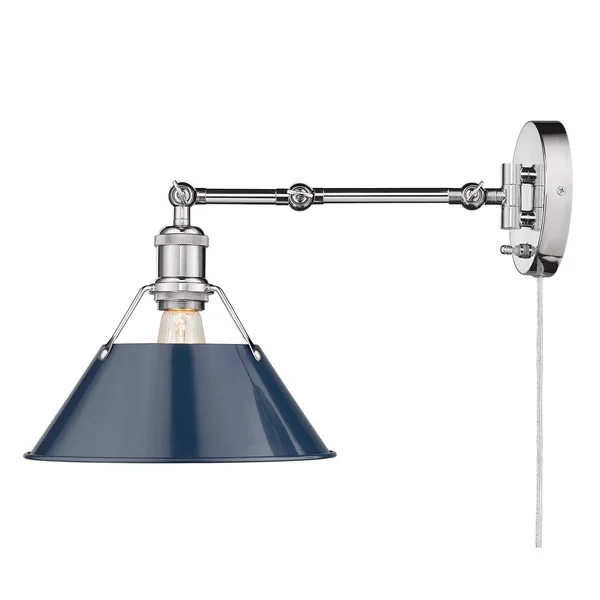 Golden Lighting 3306-A1W CH-NVY Orwell 1 Light Articulating Wall Sconce Chrome & Navy