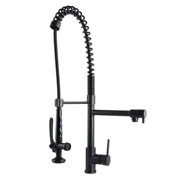 Homary Commercial Pull Down Kitchen Bar Faucet Pre-Rinse Spring Sprayer Matte Black Kitchen Sink Faucet