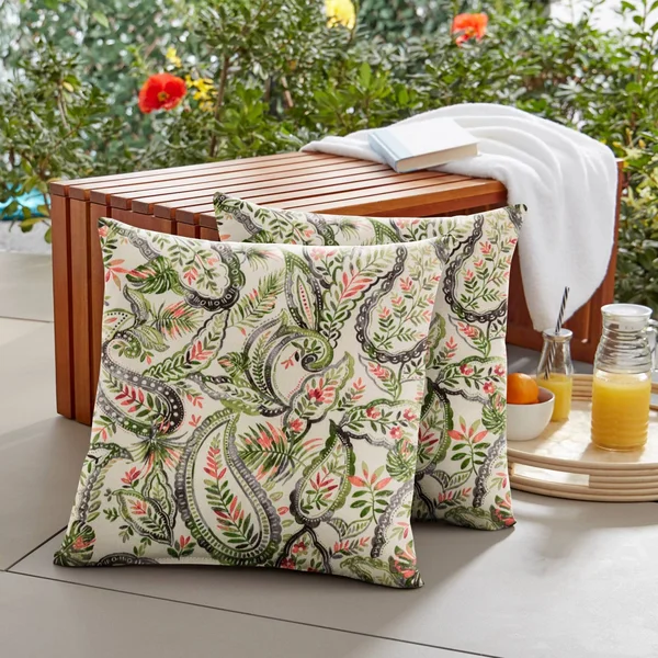 16x22 2pk Paisley Outdoor Throw Pillows Green/Blue