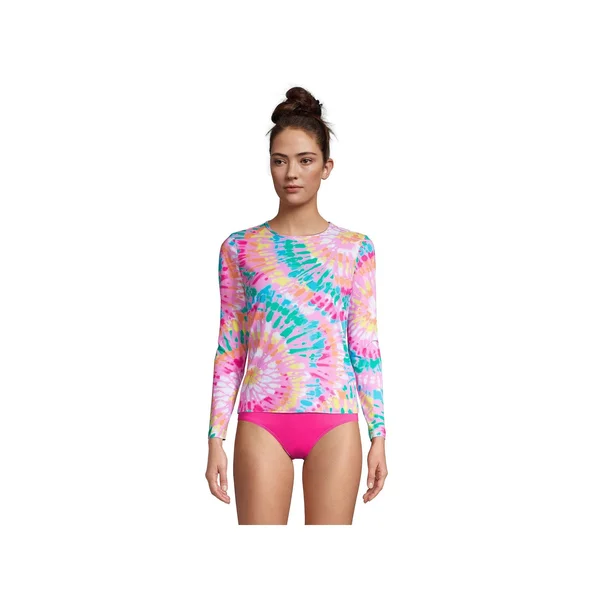 Women's Lands& End UPF 50 Long Sleeve Rash Guard - Size: Medium, Pink