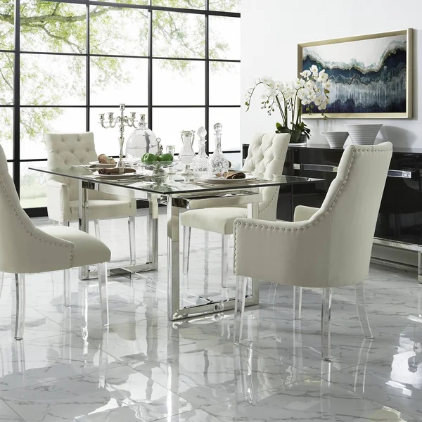 Inspired Home Dining Chair Acrylic Legs Cream White, Linen