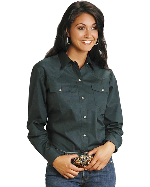 Roper Western Shirt Women L/S Snap Solid 03-050-0265-1068 Gr Green