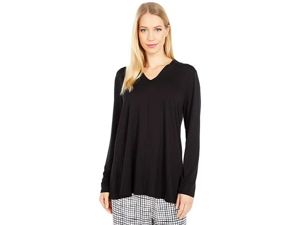 Eileen Fisher Womens Black Long Sleeve V Neck Top Size XS, Women's