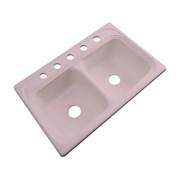 Thermocast Chesapeake Drop-in Acrylic 33 in. 5-Hole Double Bowl Kitchen Sink in Wild Rose 43563