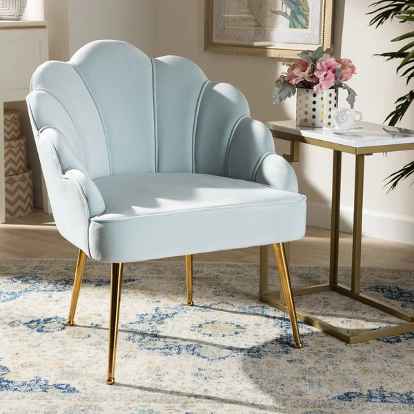 Silver Orchid Cogan Upholstered Seashell Shaped Accent Chair - Blue