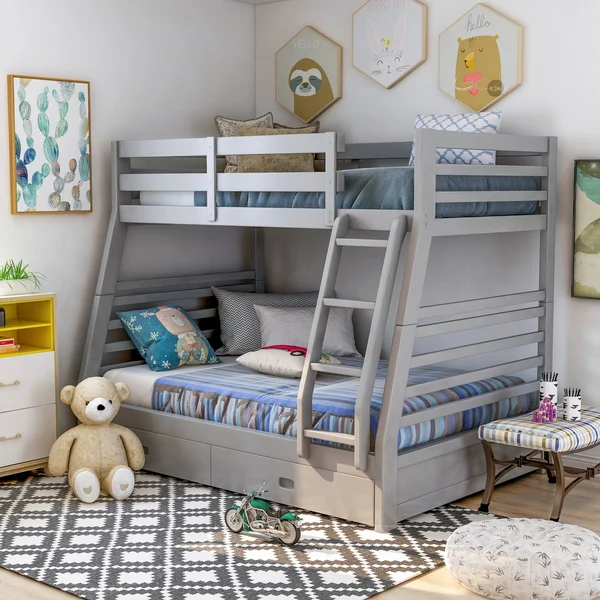 Furniture of America Cude Modern Twin/Full Solid Wood Bunk Bed Set - White