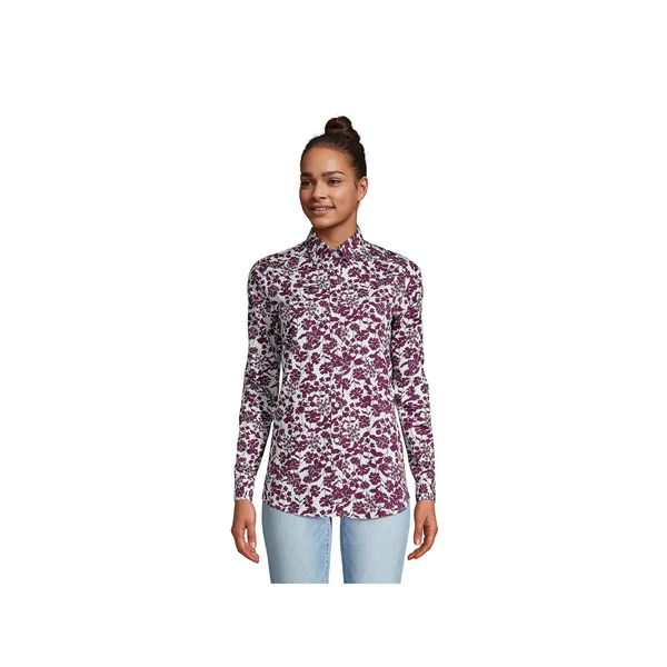 Petite Lands& End No Iron Supima Cotton Long Sleeve Shirt, Women's, Size: 12 Petite, Purple
