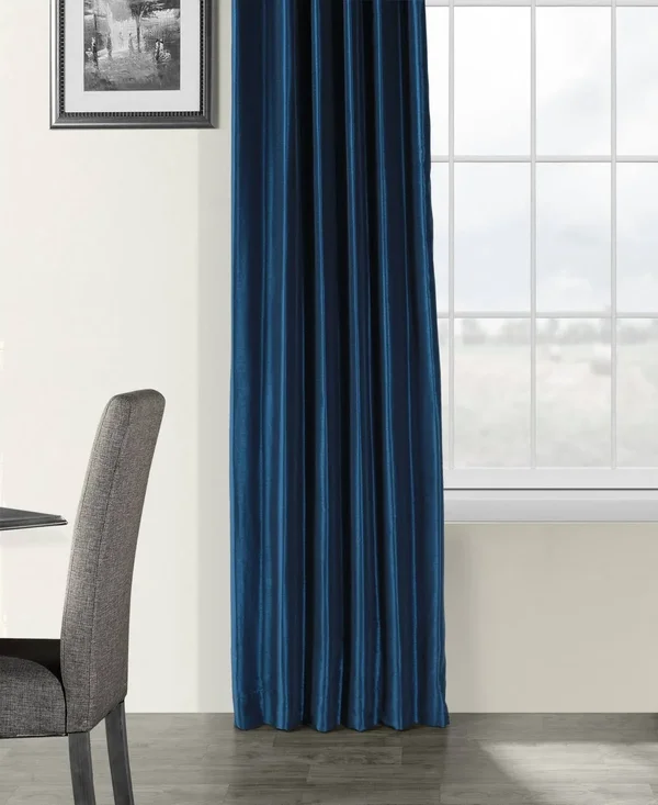 Exclusive Fabrics Vintage Textured Faux Dupioni Silk Curtain PANEL, Size: 50 x 84, Blue
