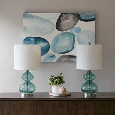 Curved Blue Glass Table Lamps - Set of 2