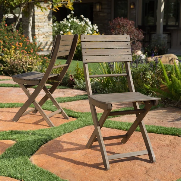 Positano Set of 2 Acacia Wood Foldable Dining Chairs - Gray Finish - Christopher Knight Home