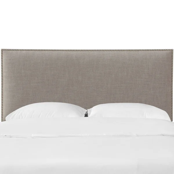 Full Bella Nail Button Border Headboard Feather Gray Linen with Pewter Nailbuttons - Skyline Furniture