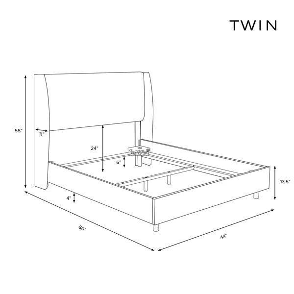 Twin Antwerp Wingback Bed Pewter Gray Velvet - Project 62
