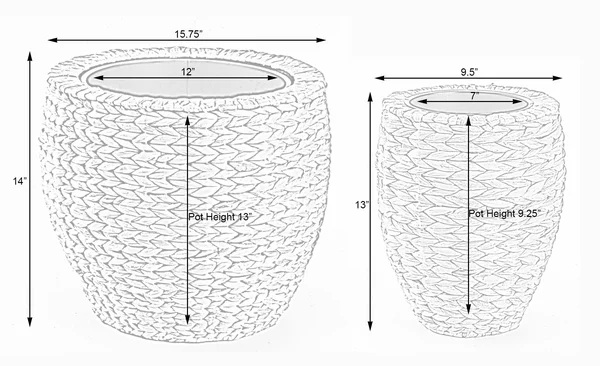 Vintiquewise Water Hyacinth Round Floor Planter with Metal Pot - Set of 2