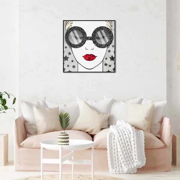 Oliver Gal 'Sequins Shades and Stars' Fashion and Glam Wall Art Framed Canvas Print Accessories - White, Red - 30 x 30 - Black