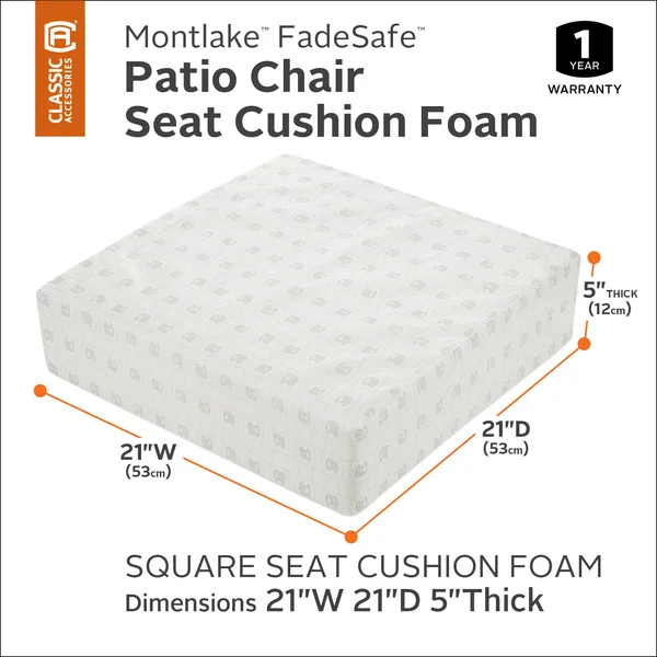 Classic Accessories 21 x 21 x 5 inch Square Patio Lounge Seat Cushion Foam