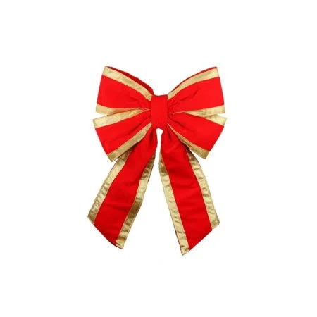 22 inch x 32 inch Commercial 4-Loop Red Velveteen and Gold Trim Christmas Bow