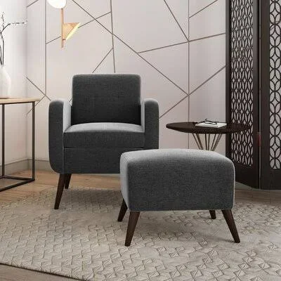 Joetta 28x22 Wide Tufted Polyester Armchair and Ottoman George Oliver Fabric: Charcoal Gray