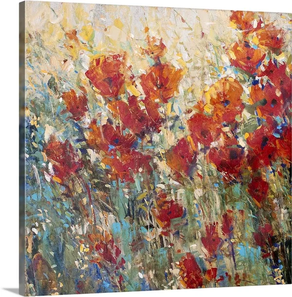 Red Poppy Field I, Large Solid-Faced Canvas Wall Art Print, Great Big Canvas