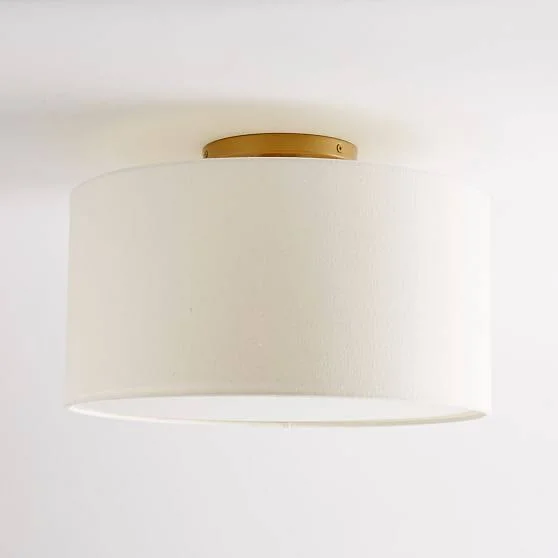 Fabric Shade Flush Mount, Flush Drum, White Linen - Flush Mounts - Ceiling Lights - Light Fixture 6115237