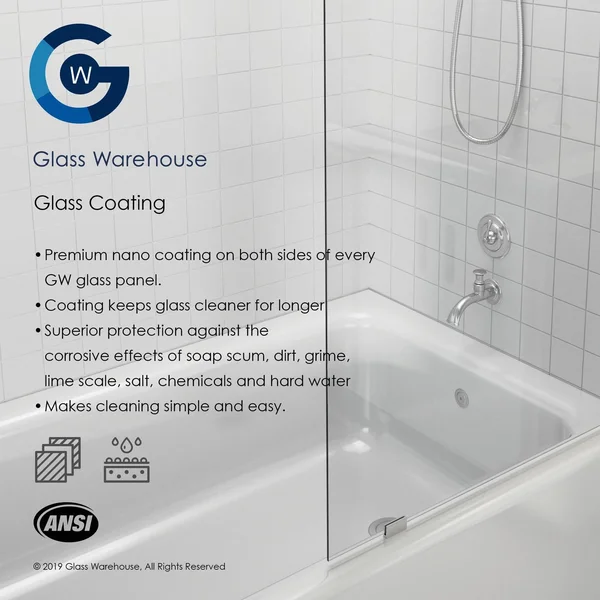 Glass Warehouse 78x22 x 43x22 Frameless Shower Door - Single Fixed Panel - Polished Chrome