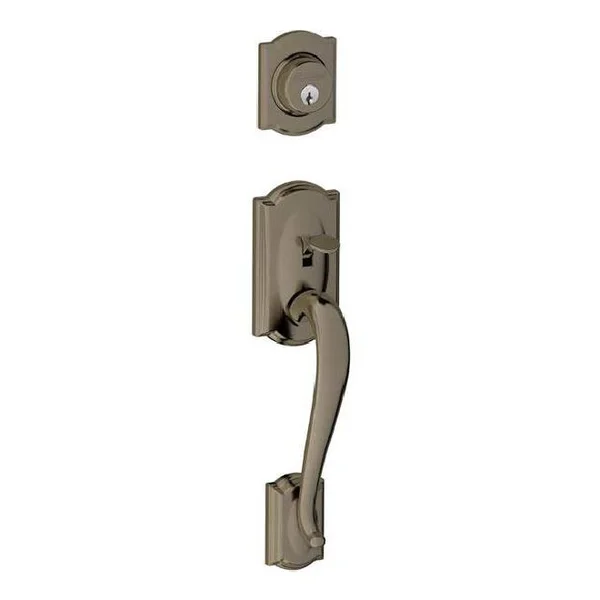 Schlage F62-CAM-GEO Camelot Double Cylinder Handleset with Georgian - Antique Pewter