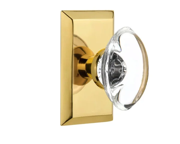 Nostalgic Warehouse 711659 Studio Plate Privacy Oval Clear Crystal Glass Door Knob - Polished Brass