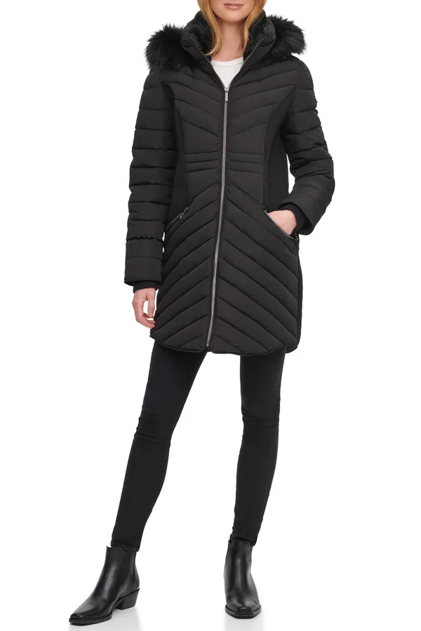 Dkny Long Puffer Jacket, Size 8, Black