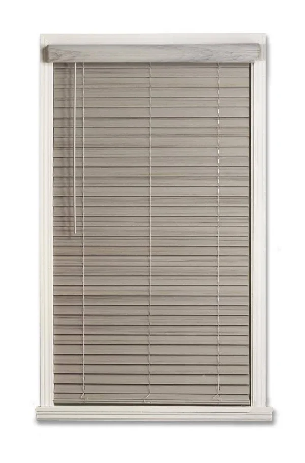 Allen + Roth 2-in Slat Width 52.25-in x 64-in Cordless Driftwood Gray Faux Wood Room Darkening Full-view Standard Horizontal Bli