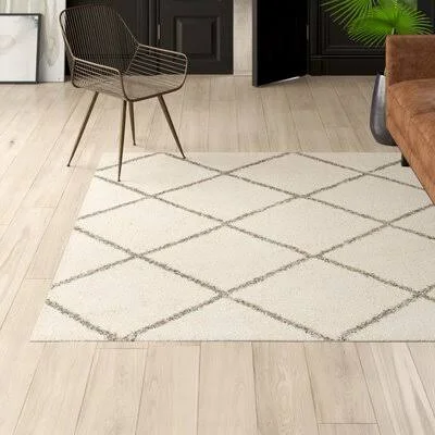 Duhon Geometric Ivory/Gray Area Rug Mercury Row Rug Size: Rectangle 11& x 15&, Pile Height: Ultra Plush 1.81x22