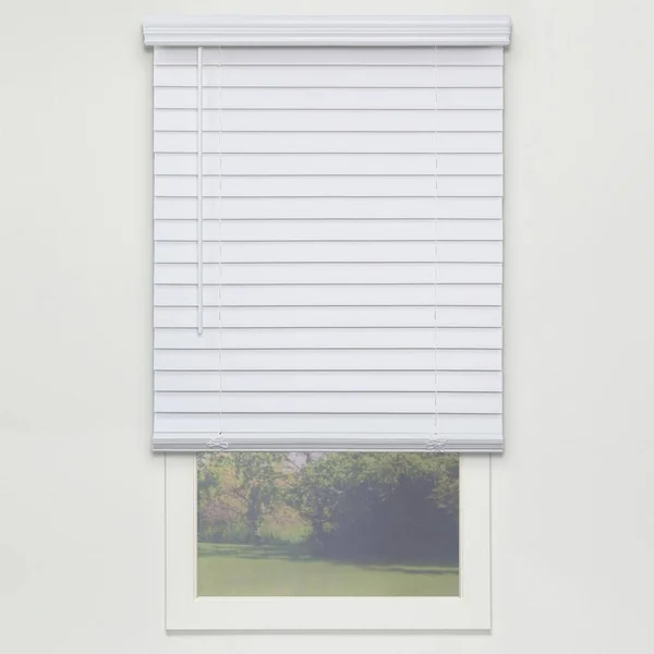 Perfect Lift Window Treatment Cut-to-Width White Cordless Room Darkening 2 in. PVC Faux Wood Blind 35.75 in. W x 72 in. L