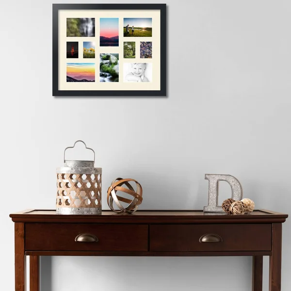 Collage Picture Frame - Satin Black Frame with 10 openings for 4x6 Photos with White Ivory Mat. D3926FY401, ArtToFrames