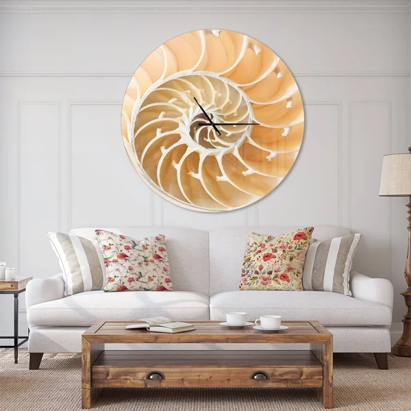 Designart 'Brown Nautilus Shell Pattern ' Modern Wall Clock, Size: 38 inch x 38 inch