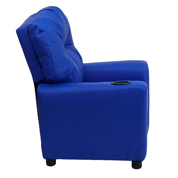 Ergode Contemporary Blue Vinyl Kids Recliner with Cup Holder