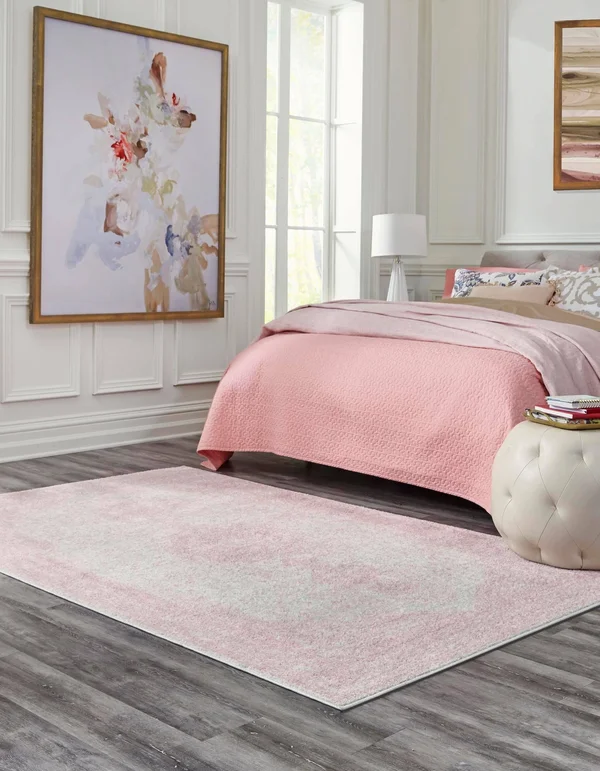 Rugs.com Dover Collection Rug 4& x 6& Pink Low-Pile Rug Perfect for Entryways, Kitchens, Breakfast Nooks, Accent Pieces