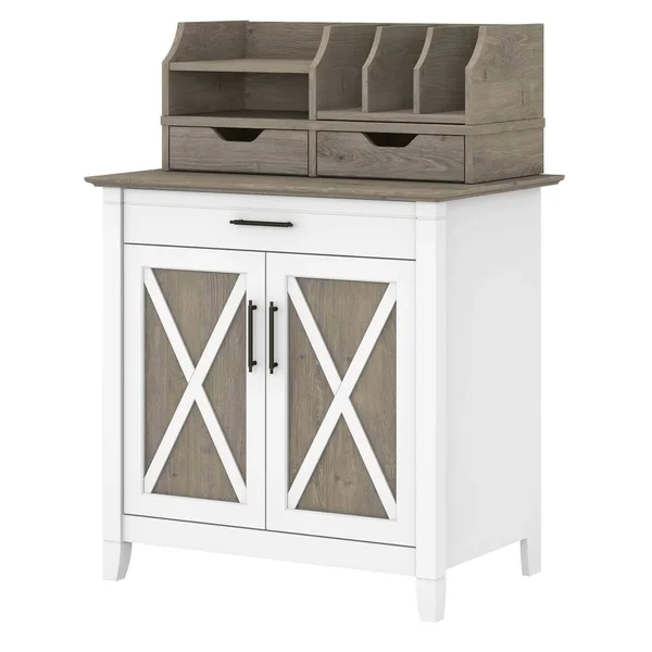 Bush Furniture Key West Secretary Desk with Storage and Desktop Organizers - Dark Gray Hickory
