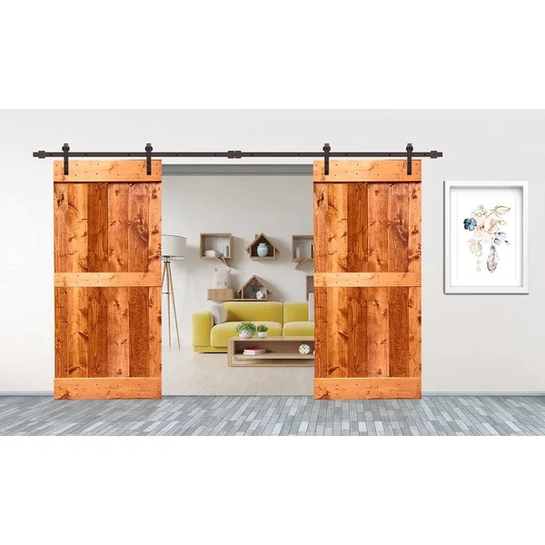 CALHOME Stained Midbar Double DIY Barn Door w/ Hardware Kit - Red Walnut - 72 x 84