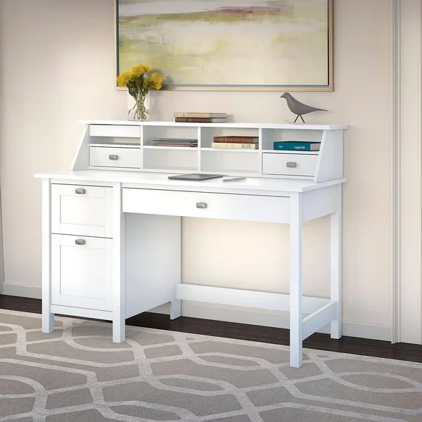 Bush Furniture Broadview Computer Desk With 2 Drawer Pedestal And Organizer - Pure White