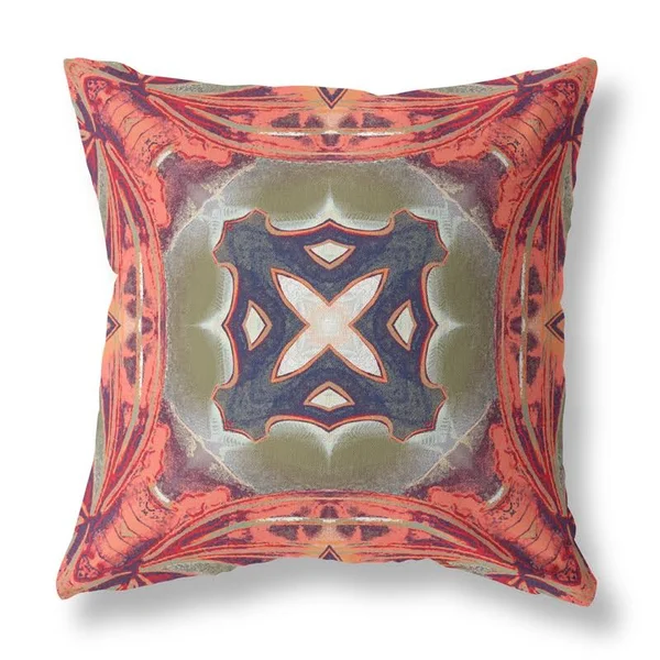 Pastel Floral Squares Suede Zippered Pillow with Insert Hot Peach Green 16x22x16x22