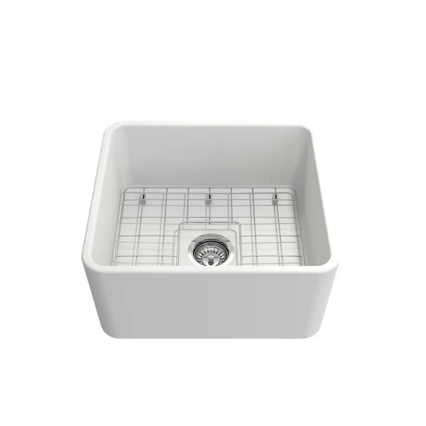 BOCCHI Classico Farmhouse Apron Front Fireclay 20x22 Single Bowl Kitchen Sink with Protective Bottom Grid and Strainer - Black
