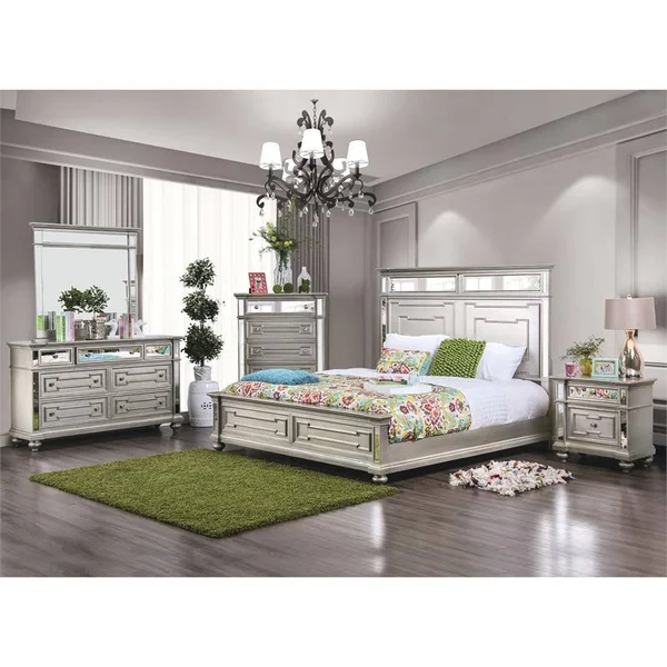 Furniture of America Farrah 2 Drawer Mirrored Nightstand in Silver