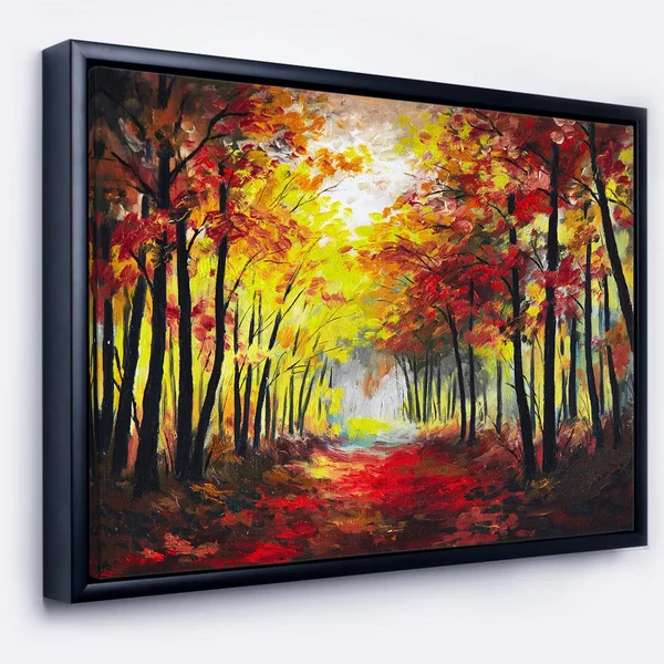 Designart ' Walk Through Autumn Forest ' Landscape Art Print Framed Canvas - Size: 42 inch x 32 inch